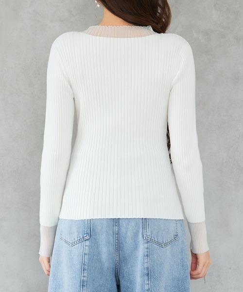 セール】シア－ドッギング長袖リブニットトップス（ニット/セーター