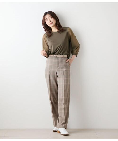 NEWYORKER(ニューヨーカー)の「ポリエステル強撚スムース×トリコットオーガンジー 8分袖Tプルオーバー(Tシャツ/カットソー・レディース・ネイビー/カーキ・M/L)」の7枚目の写真