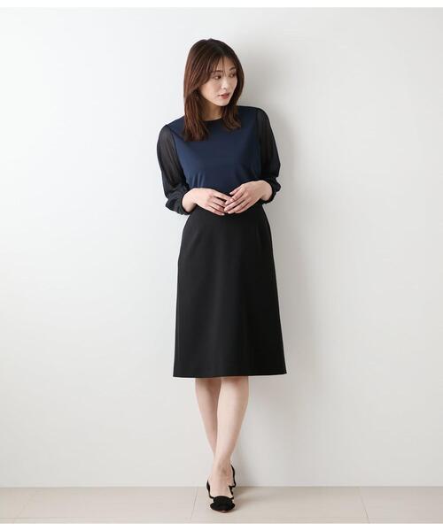 NEWYORKER(ニューヨーカー)の「ポリエステル強撚スムース×トリコットオーガンジー 8分袖Tプルオーバー(Tシャツ/カットソー・レディース・ネイビー/カーキ・M/L)」の10枚目の写真