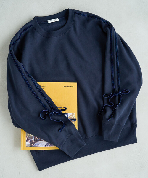 FREAK'S STORE（フリークスストア）の「限定展開　ベロア リボン ライン 裏起毛 スウェット プルオーバー（スウェット・レディース・スミクロ/ネイビー/ライトグレー/ブラウン・ﾌﾘ-）」の4枚目の写真