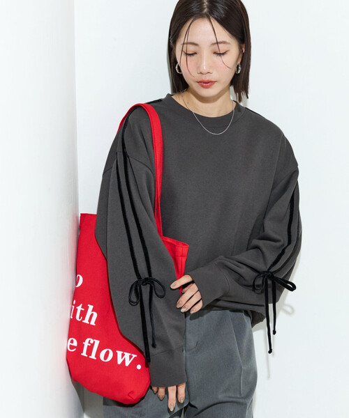 FREAK'S STORE（フリークスストア）の「限定展開　ベロア リボン ライン 裏起毛 スウェット プルオーバー（スウェット・レディース・スミクロ/ネイビー/ライトグレー/ブラウン・ﾌﾘ-）」の2枚目の写真