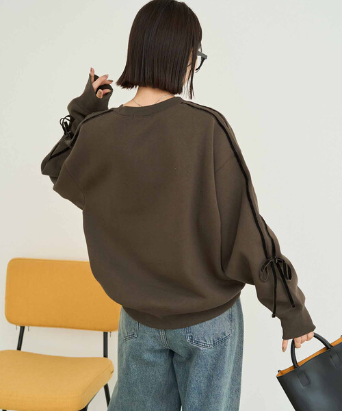 FREAK'S STORE（フリークスストア）の「限定展開　ベロア リボン ライン 裏起毛 スウェット プルオーバー（スウェット・レディース・スミクロ/ネイビー/ライトグレー/ブラウン・ﾌﾘ-）」の7枚目の写真