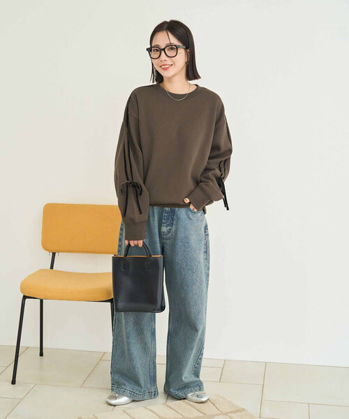 FREAK'S STORE（フリークスストア）の「限定展開　ベロア リボン ライン 裏起毛 スウェット プルオーバー（スウェット・レディース・スミクロ/ネイビー/ライトグレー/ブラウン・ﾌﾘ-）」の8枚目の写真