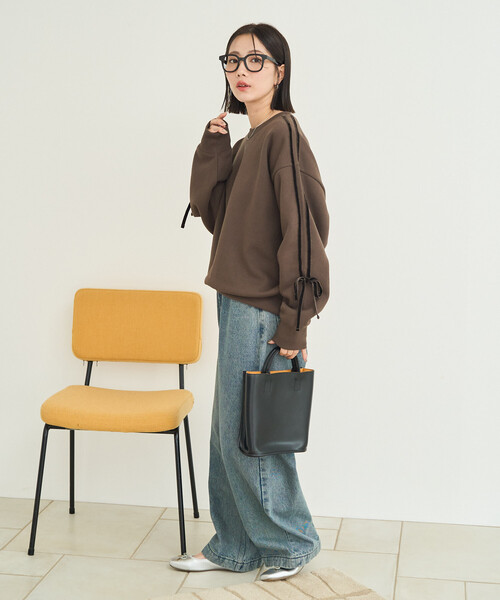 FREAK'S STORE（フリークスストア）の「限定展開　ベロア リボン ライン 裏起毛 スウェット プルオーバー（スウェット・レディース・スミクロ/ネイビー/ライトグレー/ブラウン・ﾌﾘ-）」の9枚目の写真