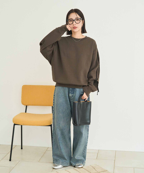 FREAK'S STORE（フリークスストア）の「限定展開　ベロア リボン ライン 裏起毛 スウェット プルオーバー（スウェット・レディース・スミクロ/ネイビー/ライトグレー/ブラウン・ﾌﾘ-）」の10枚目の写真