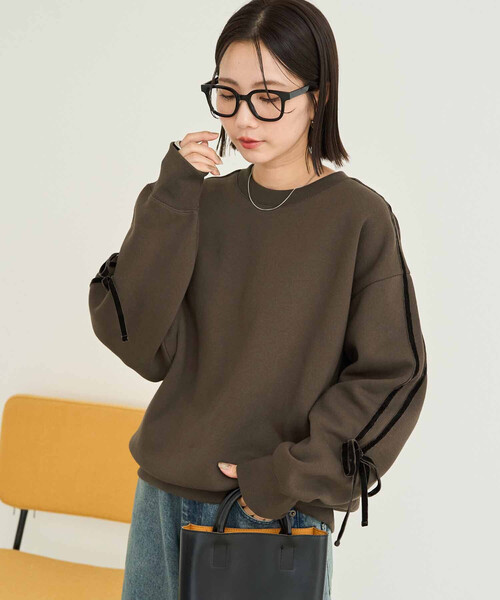 セール】限定展開 ベロア リボン ライン 裏起毛 スウェット プル