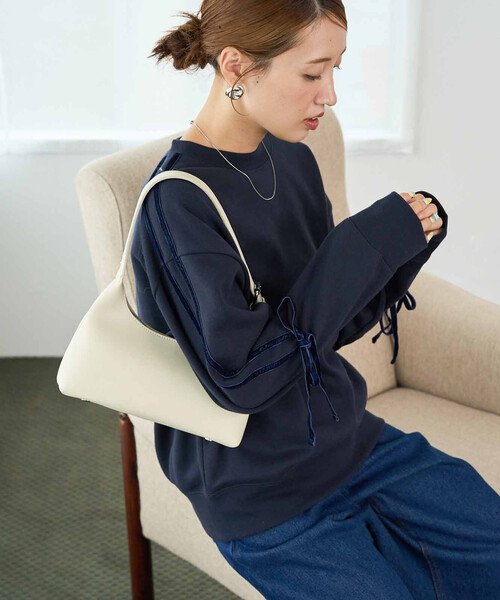 FREAK'S STORE（フリークスストア）の「限定展開　ベロア リボン ライン 裏起毛 スウェット プルオーバー（スウェット・レディース・スミクロ/ネイビー/ライトグレー/ブラウン・ﾌﾘ-）」の19枚目の写真