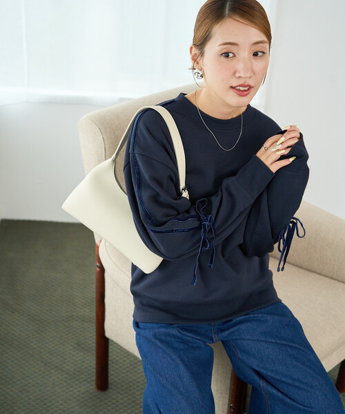 FREAK'S STORE（フリークスストア）の「限定展開　ベロア リボン ライン 裏起毛 スウェット プルオーバー（スウェット・レディース・スミクロ/ネイビー/ライトグレー/ブラウン・ﾌﾘ-）」の20枚目の写真