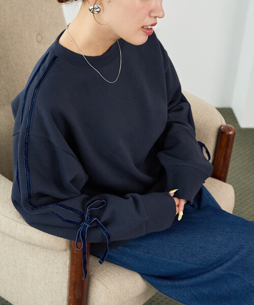 FREAK'S STORE（フリークスストア）の「限定展開　ベロア リボン ライン 裏起毛 スウェット プルオーバー（スウェット・レディース・スミクロ/ネイビー/ライトグレー/ブラウン・ﾌﾘ-）」の21枚目の写真