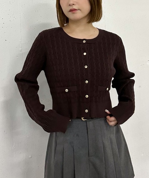 archives（アルシーヴ）の「細ケーブルニットカーディガン（カーディガン/ボレロ・レディース・ブラウン/グリーン/ワインレッド/アイボリー/グレー・MEDIUM）」の3枚目の写真