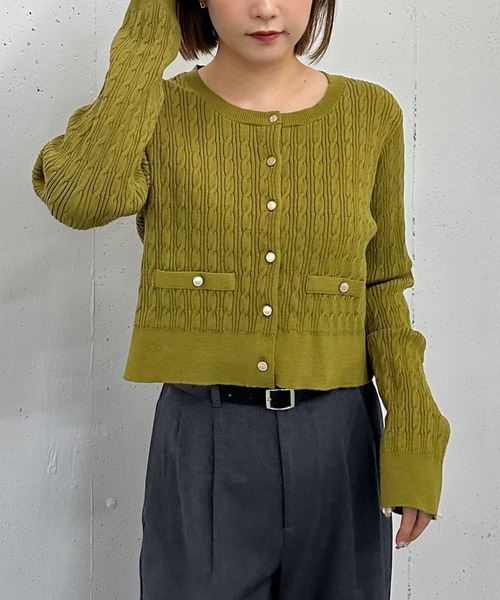 archives（アルシーヴ）の「細ケーブルニットカーディガン（カーディガン/ボレロ・レディース・ブラウン/グリーン/ワインレッド/アイボリー/グレー・MEDIUM）」の4枚目の写真