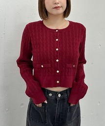 細ケーブルニットカーディガン