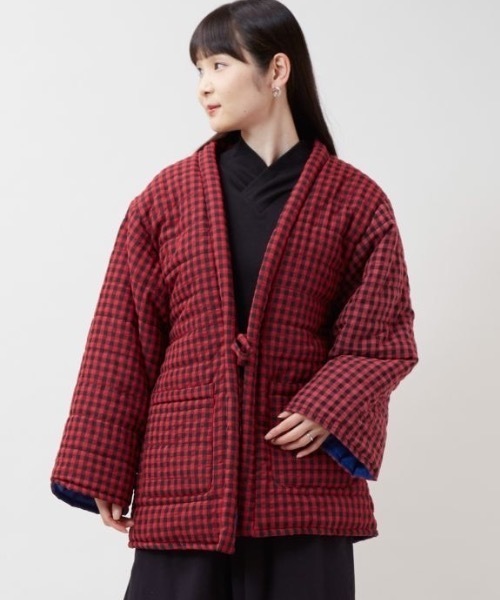カヤ（カヤ）の「【カヤ】色衣（いろごろも）ネオ半纏 格子（その他アウター・メンズ・レッド・FREE）」の5枚目の写真