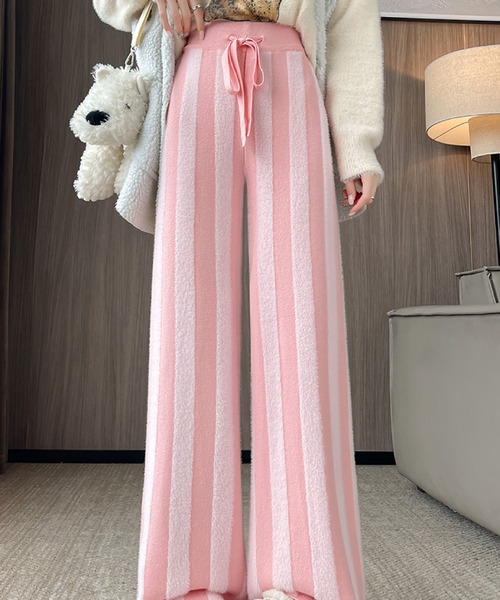 2ly2(トゥーリートゥー)の「ストライプニットパンツ(その他パンツ・レディース・ベージュ/ピンク/ホワイト/ブラック・FREE)」の15枚目の写真