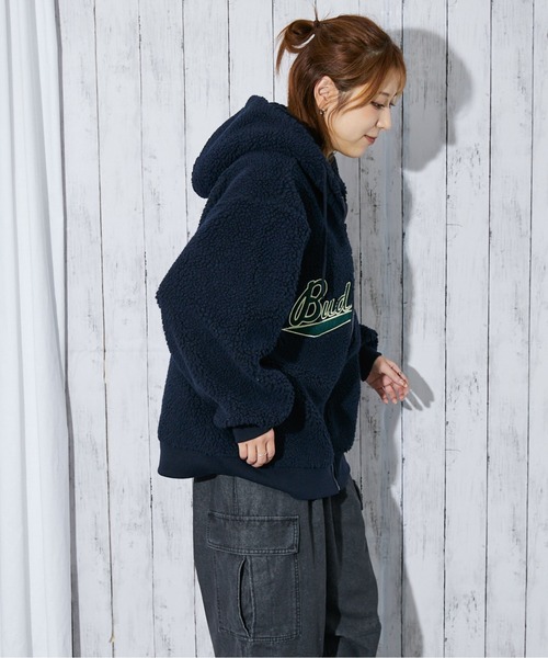 セール】《カレッジロゴ×ボア》レディース ジップパーカー ビッグ