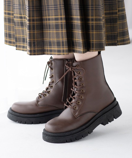 JELLY BEANS（ジェリービーンズ）の「トラックソールレースアップショートブーツ(210-57388)JELLY BEANS(ジェリービーンズ)（ブーツ・レディース・ダークブラウン/キャメル/ブラック・S/M/L）」の3枚目の写真