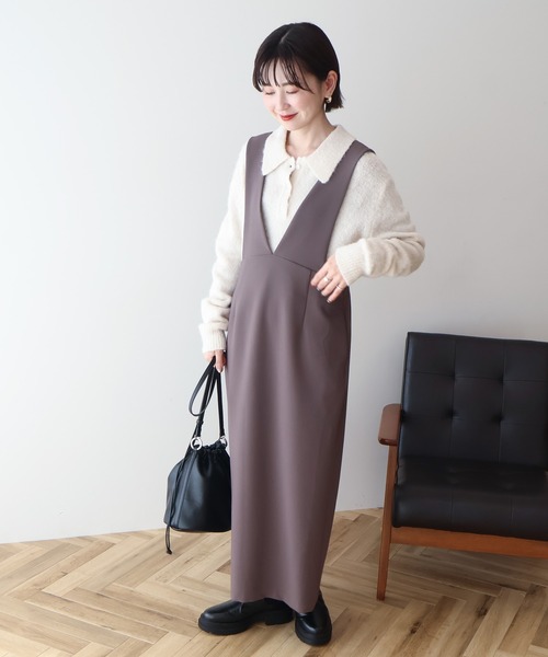 AMERICAN HOLIC（アメリカンホリック）の「【WEB限定】イージーケアVネックワンピース（ワンピース・レディース・モカ/ブラック・M/L）」の2枚目の写真