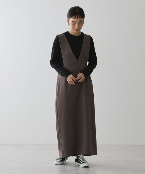 AMERICAN HOLIC（アメリカンホリック）の「【WEB限定】イージーケアVネックワンピース（ワンピース・レディース・モカ/ブラック・M/L）」の6枚目の写真