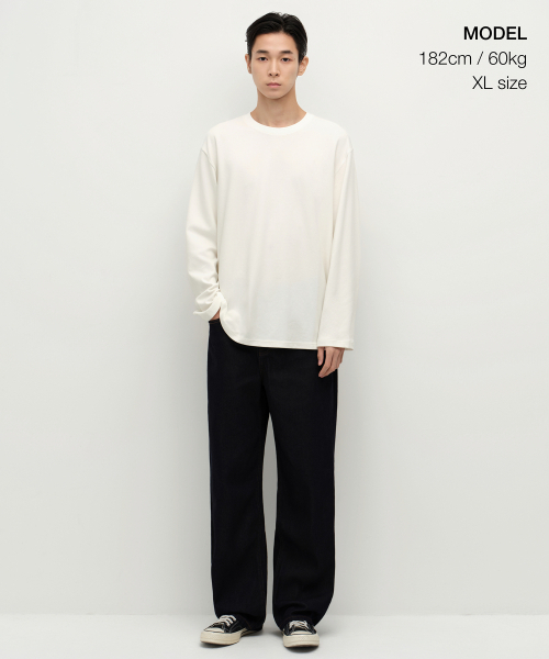 MUSINSA STANDARD（ムシンサスタンダード）の「[ヒートタンダード] クルーネック長袖Tシャツ [クリーム]（Tシャツ/カットソー・メンズ・その他・XX-LARGE/XXX-LARGE/SMALL/MEDIUM/LARGE/X-LARGE）」の2枚目の写真