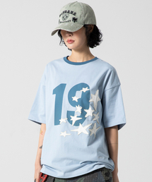 GLACK（グラック）の「GT124 ナンバリングスターアップリケTシャツ (ブルー)（Tシャツ/カットソー）」