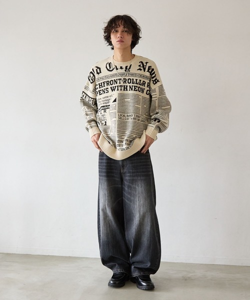 PBLIM（ページボーイリム）の「《UNISEX》ニュースペーパーニット（ニット/セーター・レディース・ブラウン/ネイビー/アイボリー・FREE）」の13枚目の写真