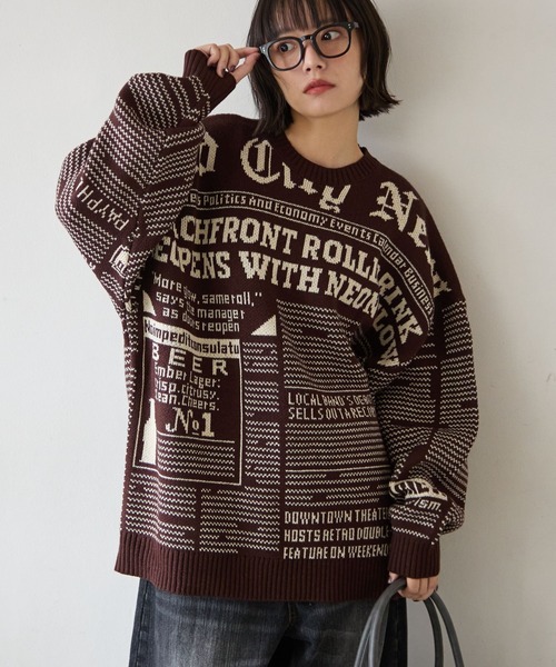 PBLIM（ページボーイリム）の「《UNISEX》ニュースペーパーニット（ニット/セーター・レディース・ブラウン/ネイビー/アイボリー・FREE）」の16枚目の写真