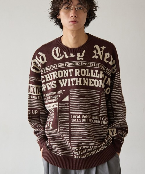 PBLIM（ページボーイリム）の「《UNISEX》ニュースペーパーニット（ニット/セーター・レディース・ブラウン/ネイビー/アイボリー・FREE）」の22枚目の写真