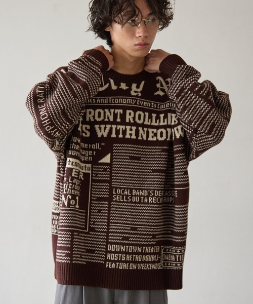PBLIM（ページボーイリム）の「《UNISEX》ニュースペーパーニット（ニット/セーター・レディース・ブラウン/ネイビー/アイボリー・FREE）」の21枚目の写真
