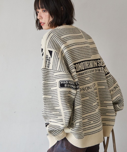 PBLIM（ページボーイリム）の「《UNISEX》ニュースペーパーニット（ニット/セーター・レディース・ブラウン/ネイビー/アイボリー・FREE）」の8枚目の写真