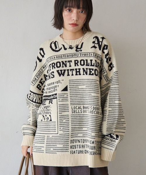 PBLIM（ページボーイリム）の「《UNISEX》ニュースペーパーニット（ニット/セーター・レディース・ブラウン/ネイビー/アイボリー・FREE）」の5枚目の写真