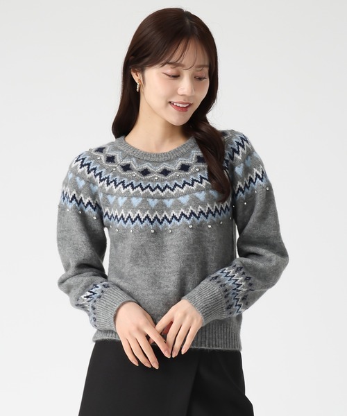 新品未使用　タグつき　MACHATT ノルディック柄ニット 半袖 グレー 新品未使用 タグつき MACHATT ノルディック柄ニット 半袖 グレー