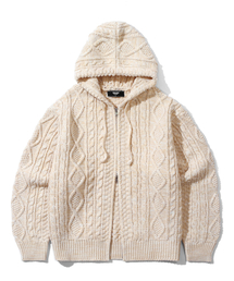 TRILLION（トリリオン）の「Washable Aran cable hood zip-up knit (IVORY)（パーカー）」