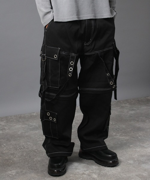 NYLAUS(ナイラス)の「【NYS】EYELET アイレット 2WAYカーゴパンツ ワイドカーゴパンツ カーゴハーフパンツ(カーゴパンツ・メンズ・ブラック系その他/ブラック・L/M)」の3枚目の写真