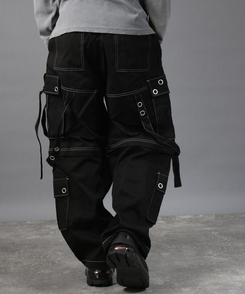 NYLAUS(ナイラス)の「【NYS】EYELET アイレット 2WAYカーゴパンツ ワイドカーゴパンツ カーゴハーフパンツ(カーゴパンツ・メンズ・ブラック系その他/ブラック・L/M)」の5枚目の写真