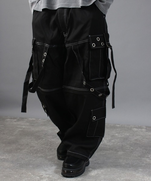 NYLAUS(ナイラス)の「【NYS】EYELET アイレット 2WAYカーゴパンツ ワイドカーゴパンツ カーゴハーフパンツ(カーゴパンツ・メンズ・ブラック系その他/ブラック・L/M)」の7枚目の写真