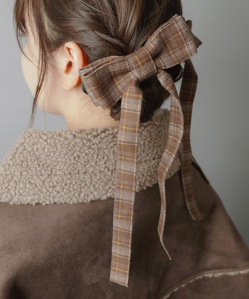 SPINNS(スピンズ)の「【2個セット】ビッグリボンヘアクリップ/バナナクリップ/チェック柄(バレッタ/ヘアクリップ・レディース・ブラウン/レッド・ONESIZE)」の5枚目の写真
