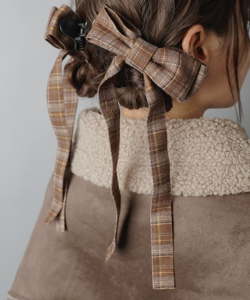 SPINNS(スピンズ)の「【2個セット】ビッグリボンヘアクリップ/バナナクリップ/チェック柄(バレッタ/ヘアクリップ・レディース・ブラウン/レッド・ONESIZE)」の6枚目の写真