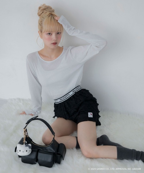 sanrio（サンリオ）の「【HELLO KITTY】ハローキティコラボ ティアードフリルショートパンツ（その他パンツ・レディース・ホワイト/ブラック・FREE）」の9枚目の写真