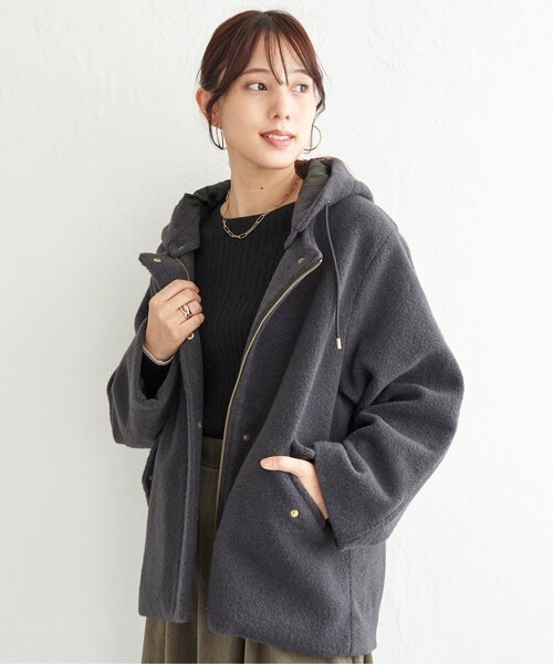 ikka(イッカ)の「【雑誌InRed1月号掲載】ブークレー2WAYフードコート(ブルゾン・レディース・ミント/アイボリー/チャコール・S/L/M)」の7枚目の写真