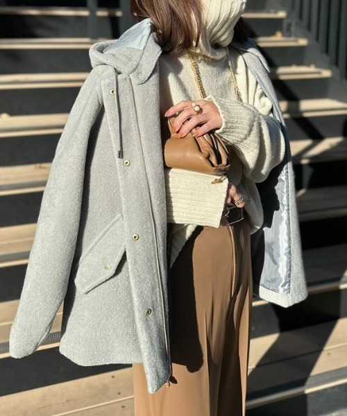 ikka(イッカ)の「【雑誌InRed1月号掲載】ブークレー2WAYフードコート(ブルゾン・レディース・ミント/アイボリー/チャコール・S/L/M)」の16枚目の写真