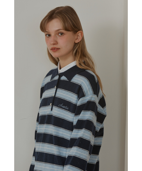 ANOETIC(アノエティック)の「ANC STRIPE COLLAR KNIT_NAVY(ニット/セーター・レディース・ネイビー・FREE)」の2枚目の写真