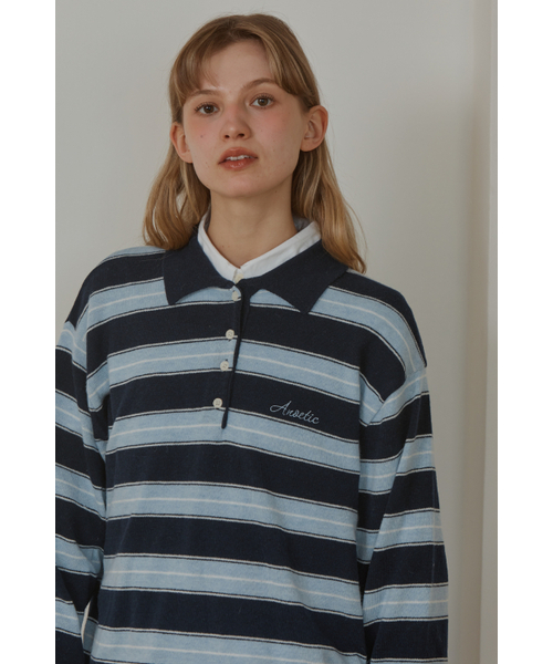 ANOETIC(アノエティック)の「ANC STRIPE COLLAR KNIT_NAVY(ニット/セーター・レディース・ネイビー・FREE)」の3枚目の写真
