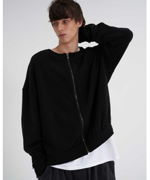 TENER（テネル）の「アンバランスバックポケットジップアップスウェットシャツブラック（その他トップス）」