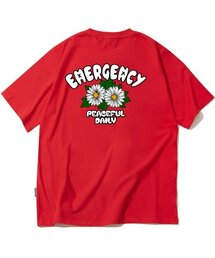 ダブルデイジーフラワーグラフィックTシャツ - レッド