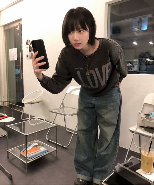 DAMISH(ダミシュ)の「ラブプリントガーメンツウォッシュドロータートルニット_サンドベージュ(ニット/セーター・レディース・ベージュ・FREE)」の6枚目の写真