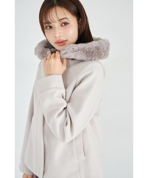 取り外し可能な2WAYファー付き後ろリボンショートコート（その他