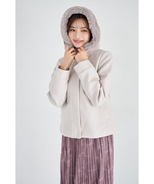 取り外し可能な2WAYファー付き後ろリボンショートコート（その他