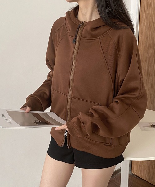セール】フード付きダブルジップのフリースパーカー（パーカー