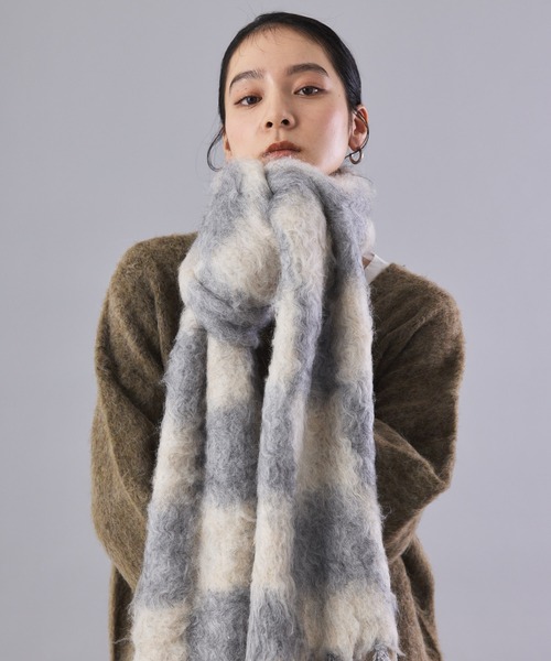 チェック柄ボリュームフリンジマフラー（マフラー）｜Muscat