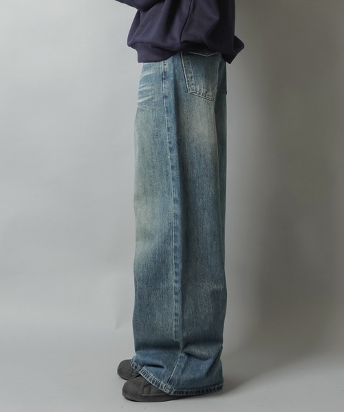 SPINNS(スピンズ)の「デニムワイドパンツ/ヒゲ加工/2サイズ展開(デニムパンツ・レディース・ブラック/ブルー・S/M)」の8枚目の写真